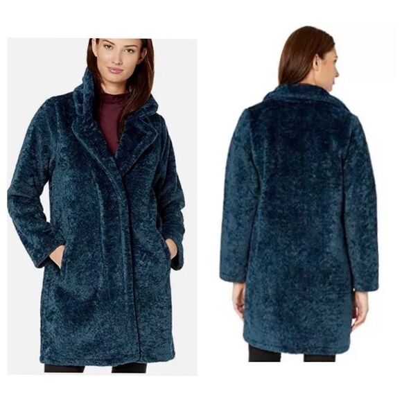 Michael Kors Teal Faux Sherpa Coat LARGE NWT - Picture 1 of 16